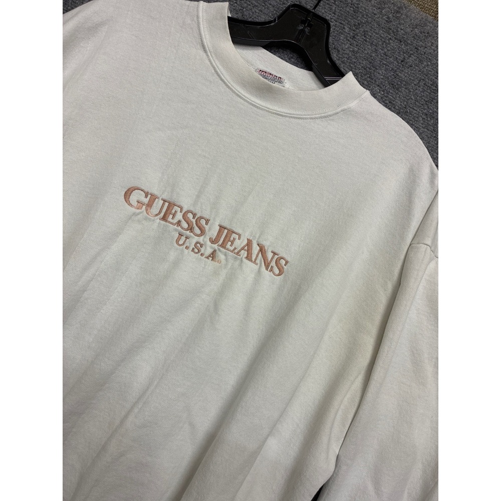 Vintage Guess Jeans USA Georges Marciano Sweatshirt Cream Embroidered Logo Large